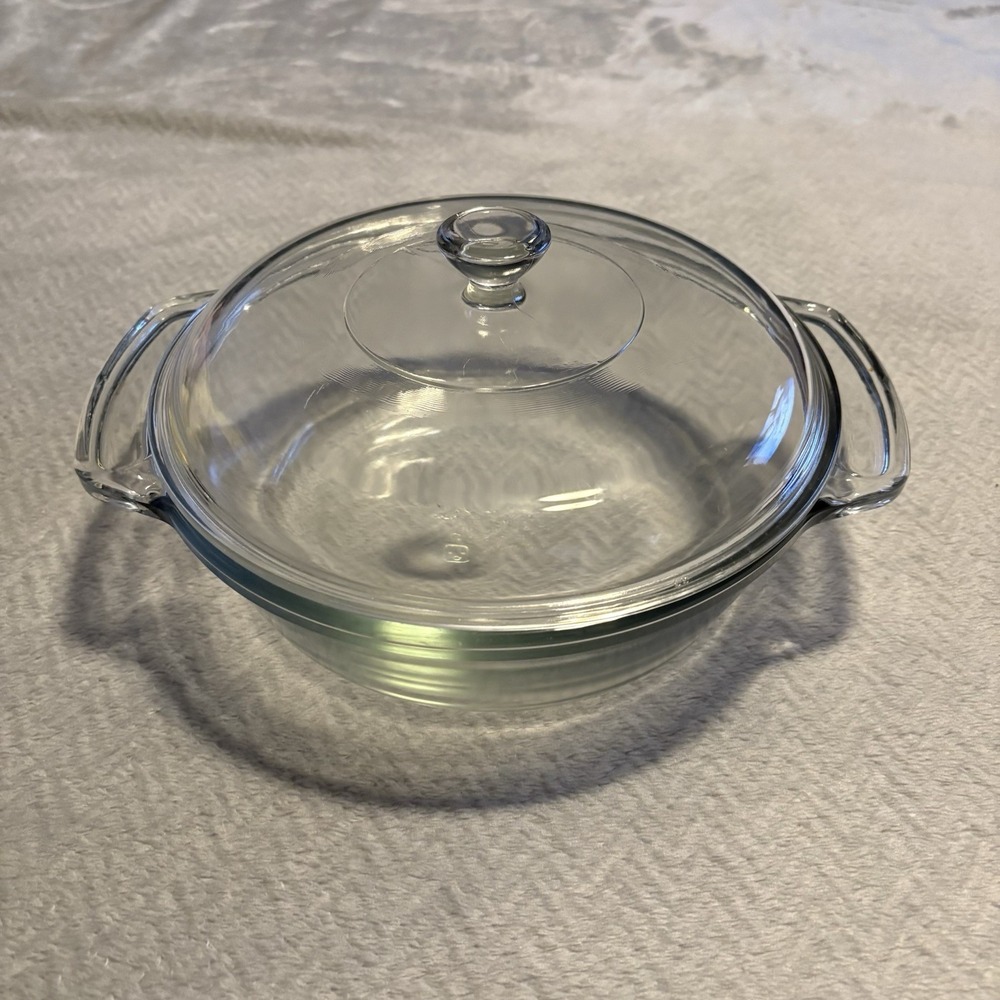 Anchor Ovenware 1.5 QT Clear Glass Dish Casserole with Knob 8.25" Diameter